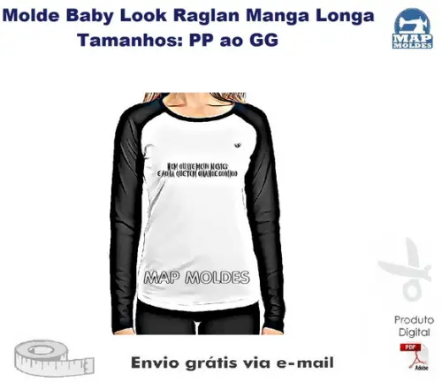 Molde Modelagem Baby Look Raglan Manga Longa