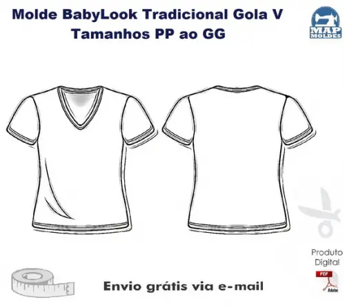 Molde Modelagem Babylook Gola V Feminina