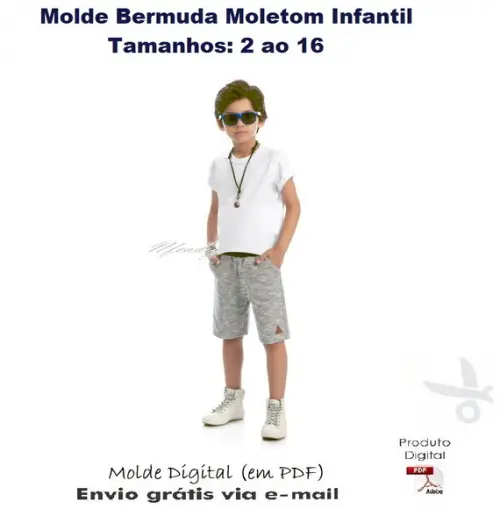 Molde Modelagem Bermuda Moletom Infantil Masculino #340