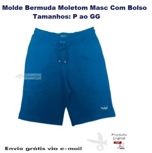 Molde Modelagem Bermuda Moletom Masculina Com Bolso #175