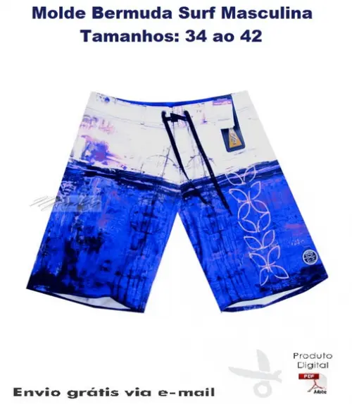 Molde Modelagem Bermuda Surf Masculina 34 aos 42 #173
