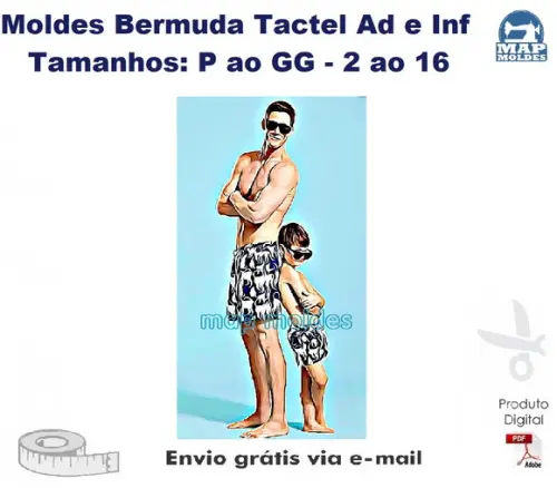 Molde Modelagem Bermuda Tactel Adulto e Infantil
