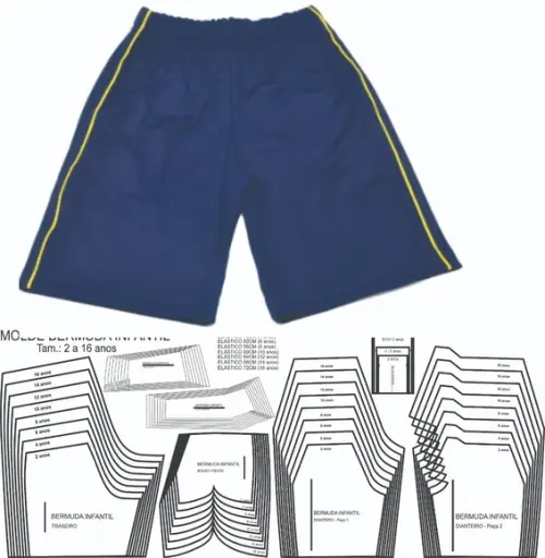 Molde Modelagem Bermuda Uniforme Escolar Infantil Masculino