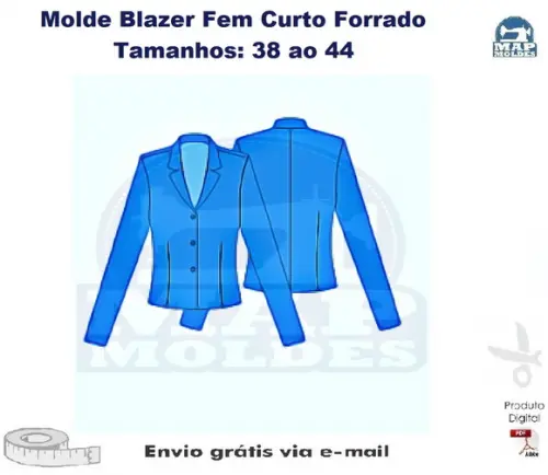 Molde Modelagem Blazer Curto Forrado 38 ao 44