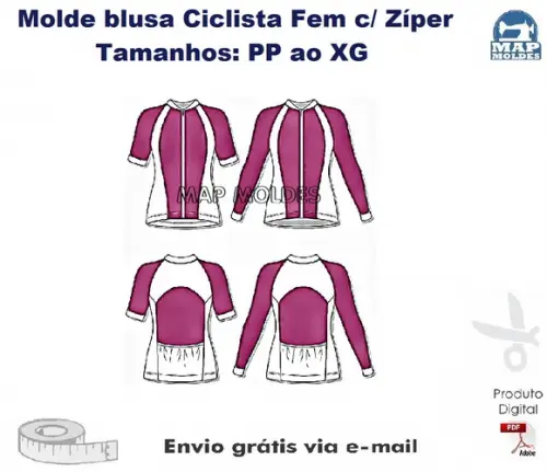 Molde Modelagem Blusa Ciclista Fem Raglan com Zíper