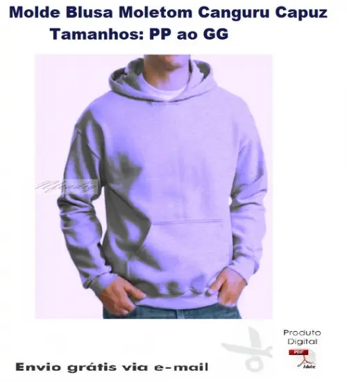 Molde Modelagem Blusa Moletom Canguru com Capuz #237