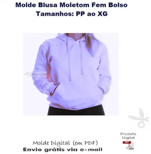 Molde Modelagem Blusa Moletom Fem Com Bolso E Capuz #349