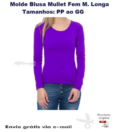 Molde Modelagem Blusa Mullet Fem Manga Longa #180