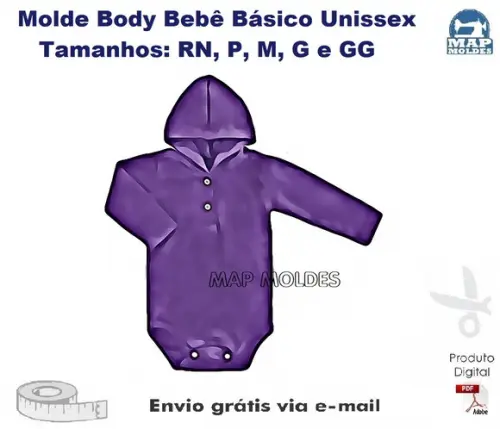 Molde Modelagem Body Bebê Básico com Capuz Unissex