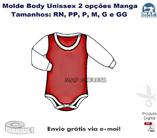 Molde Modelagem Body Bebê Unissex com Opções de Manga