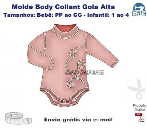 Molde Modelagem Body Collant com Gola Alta