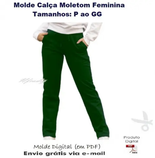 Molde Modelagem Calça Moletom Feminina (P ao GG) #350