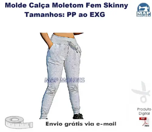 Molde Modelagem Calça Moletom Feminina Skinny