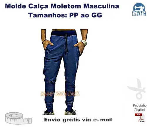 Molde Modelagem Calça Moletom Masculina Cós e Punho