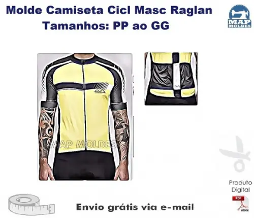 Molde Modelagem Camiseta Ciclista Masculina Raglan