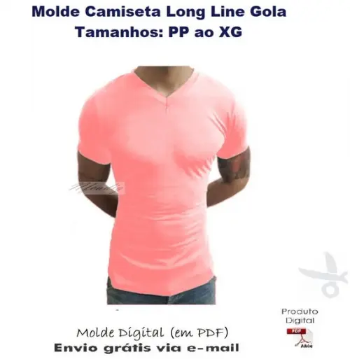 Molde Modelagem Camiseta Long Line Slim Fit Gola V #387