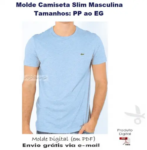 Molde Modelagem Camiseta Slim Masculina (PP ao EG) #394