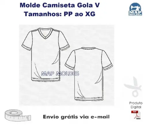 Molde Modelagem Camiseta Tradicional Gola V