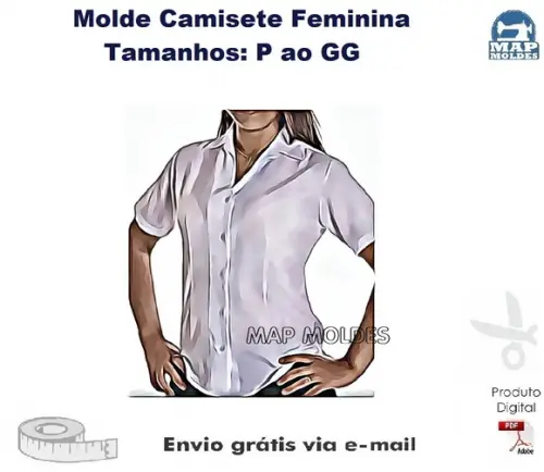 Molde Modelagem Camisete Social Feminina 2 Opções Manga