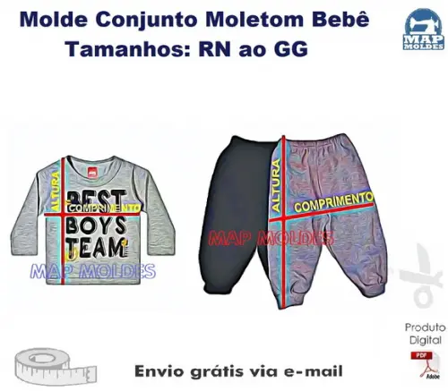 Molde Modelagem Conjunto Calça + Blusa Bebê