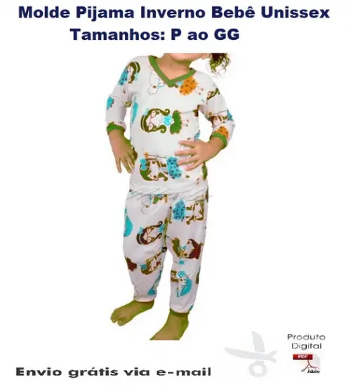 Molde Modelagem Conjunto Pijama Inverno Bebê Unissex #255