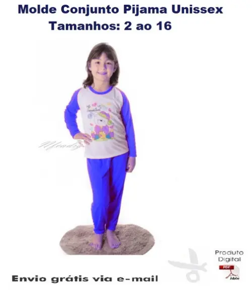 Molde Modelagem Conjunto Pijama Unissex Verão Inf #257