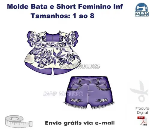 Molde Modelagem de Bata e Short Feminino Infantil