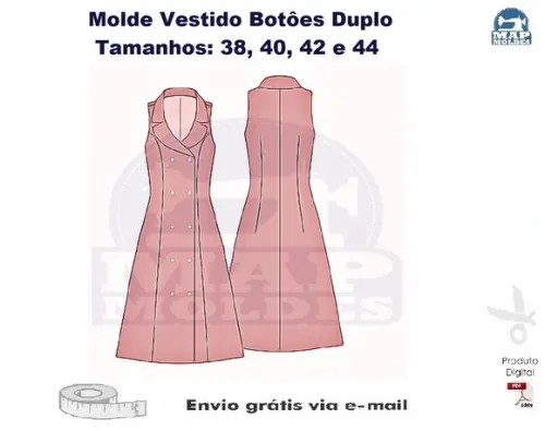 Molde Modelagem de Vestido Abotoamento Duplo 38 ao 44