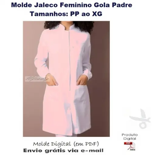 Molde Modelagem Jaleco Feminino Gola Padre pp ao xg #339