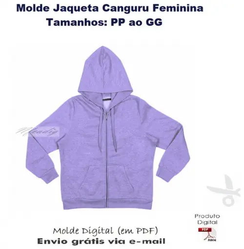 Molde Modelagem Jaqueta Canguru Feminina (PP ao GG) #304
