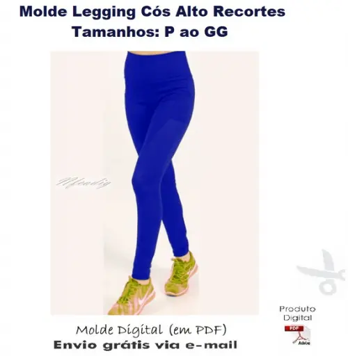 Molde Modelagem Legging Cós Alto com Recortes/ Bolso #295