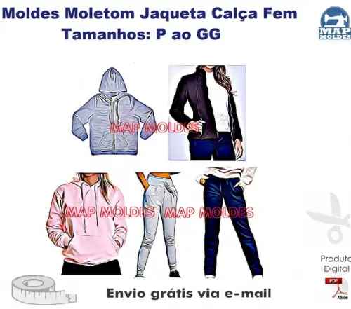 Molde Modelagem Moletom Jaqueta e Calça Feminina