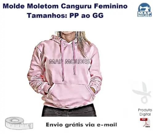 Molde Modelagem Moletom Canguru Feminino com Capuz