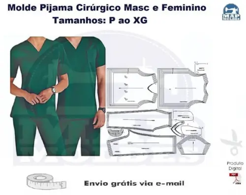 Molde Modelagem Pijama Cirúrgico Masculino e Feminino