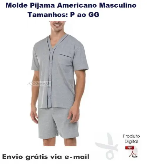 Molde Modelagem Pijama Americano Masc Curto Com Botões #104