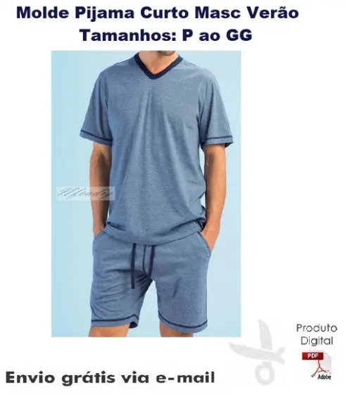 Molde Modelagem Pijama Curto Masculino Verão #105