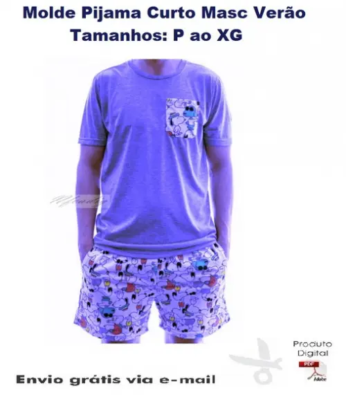Molde Modelagem Pijama Curto Masculino Verão #260