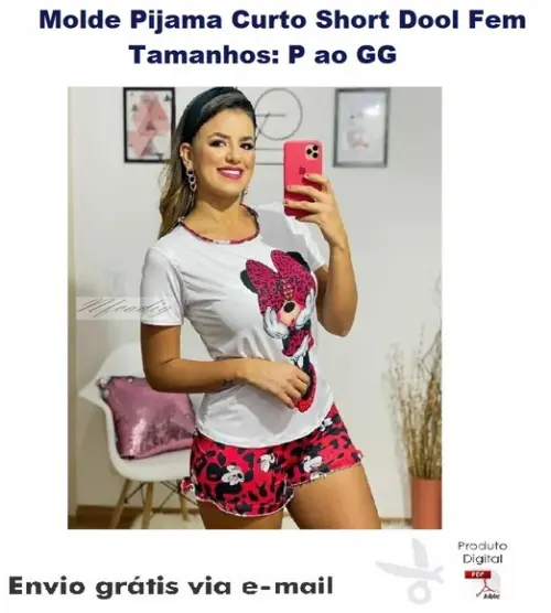 Molde Modelagem Pijama Curto Short Dool Feminino ref 34