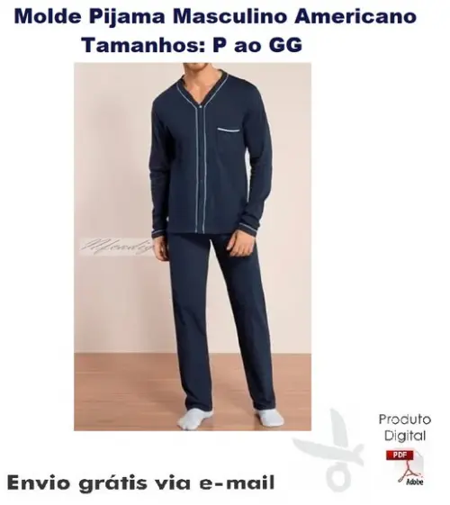 Molde Modelagem Pijama Masc Americano Longo Inverno #107