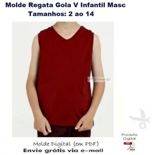 Molde Modelagem Regata Gola V Infantil Masculino #359