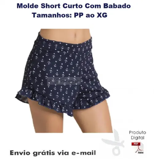 Molde Modelagem Short Curto Feminino Com Babado ref 17