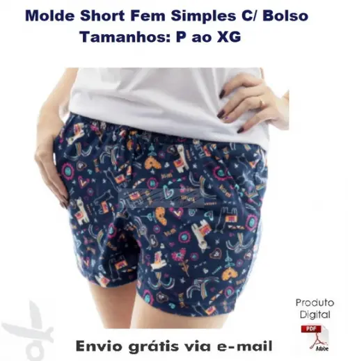 Molde Modelagem Short Feminino Simples Com Bolso ref 20