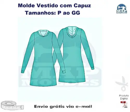 Molde Modelagem Vestido Capuz Bolsos Embutidos em PDF