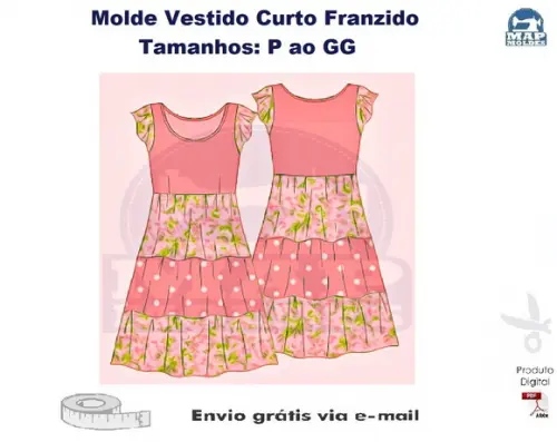 Molde Modelagem Vestido Curto Franzido P ao GG