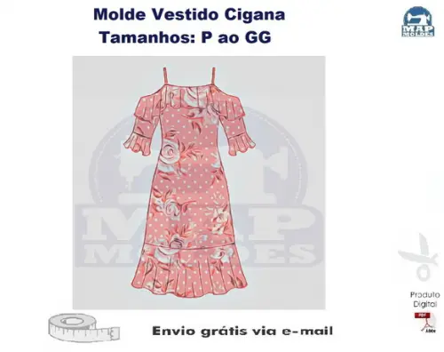 Molde Modelagem Vestido Cigana Ombro à Mostra P ao GG