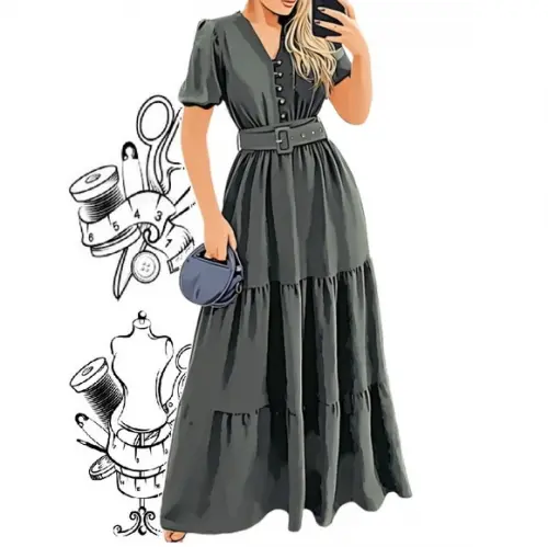 Molde Modelagem Vestido Decote com Botoes #440