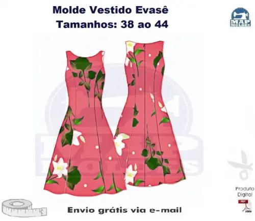 Molde Modelagem Vestido Evasê com recortes 38 ao 44