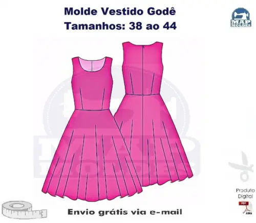 Molde Modelagem Vestido Godê Lindo 38 ao 44