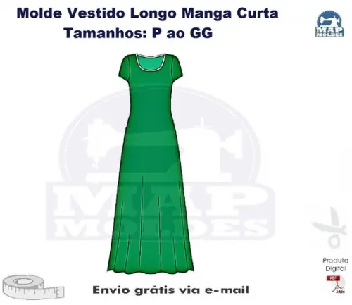 Molde Modelagem Vestido Longo Manga Curta P ao GG