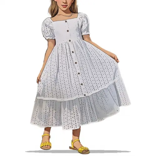 Molde Modelagem Vestido Midi Inf Manga Bufante 2 a 14 Anos